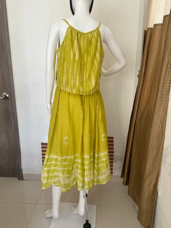 Yellow_And_Green_Cotton_Anarkali_Kurta_Set_With_Dupatta_And_Flared_Top_&_Skirt_For_Women_Pack_Of_2