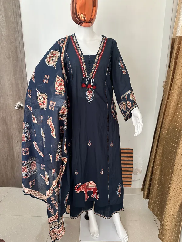 Blue_Cotton_Kurta_Set_With_Dupatta_For_Women