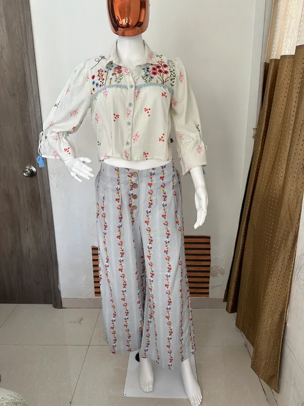 White_And_Blue_Cotton_Co-Ord_Set_And_Top_&_Skirt_For_Women_Pack_Of_2