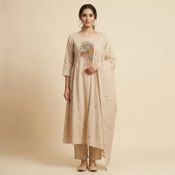 Beige_And_White_Cotton_Kurta_Set_With_Dupatta_For_Women_Pack_Of_2