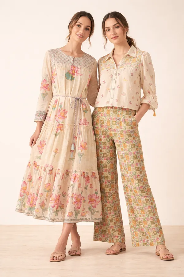 Multicolor_Cotton_Long_Dress_And_Co-Ord_Set_For_Women_Pack_Of_2