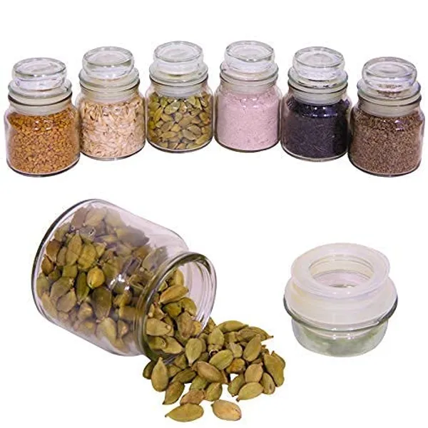 Seiri®_100 ml_Glass_Storage_Jar_–_Airtight_Spice,_Masala,_Honey,_Candle_Container_with_Rubberized_Silicone_Lid_for_Kitchen_&_Home