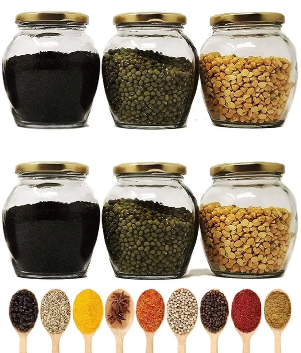 Seiri®_400 ml_Transparent_Glass_Jar_Airtight_Black_Metal_Lid_Matki_Shape_Storage_Containers_for_Spices,_Masala,_Pickles,_Dry_Fruits,_Sugar,_Tea,_Coffee,_Snacks,_Pulses,_Kitchen_Use
