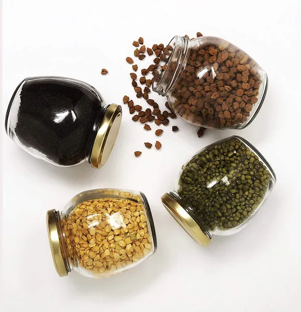 Seiri®_400 ml_Transparent_Glass_Jar_Airtight_Black_Metal_Lid_Matki_Shape_Storage_Containers_for_Spices,_Masala,_Pickles,_Dry_Fruits,_Sugar,_Tea,_Coffee,_Snacks,_Pulses,_Kitchen_Use