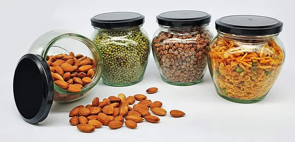 Seiri®_400 ml_Transparent_Glass_Jar_Airtight_Black_Metal_Lid_Matki_Shape_Storage_Containers_for_Spices,_Masala,_Pickles,_Dry_Fruits,_Sugar,_Tea,_Coffee,_Snacks,_Pulses,_Kitchen_Use