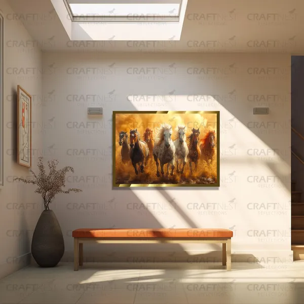 Craftnest_Reflections_Running_Horses_Wall_Art_For_Vastu_Home_Living_Room_Ready_To_Hang_Symbolising_Power_Success_And_Energy_Seven_Lucky_Running_Horses_Art_Design