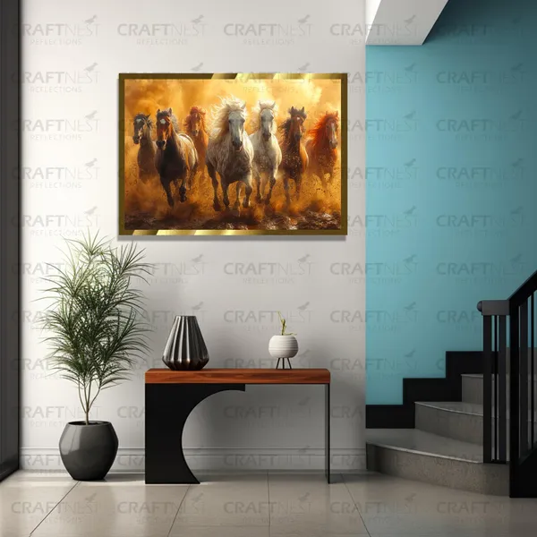 Craftnest_Reflections_Running_Horses_Wall_Art_For_Vastu_Home_Living_Room_Ready_To_Hang_Symbolising_Power_Success_And_Energy_Seven_Lucky_Running_Horses_Art_Design