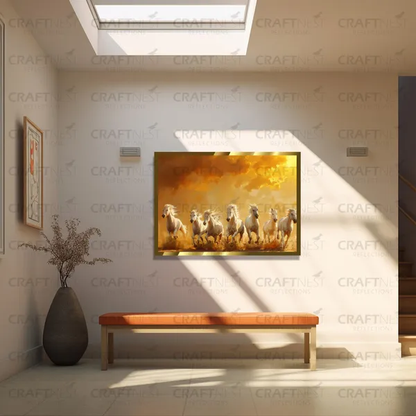 Craftnest_Reflections_Running_Horses_Wall_Art_For_Vastu_Home_Living_Room_Ready_To_Hang_Symbolising_Power_Success_And_Energy_Seven_Lucky_Running_Horses_Art_Design