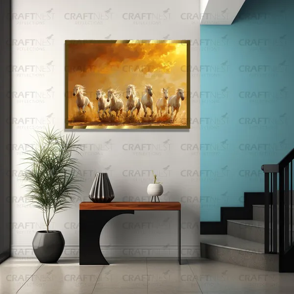 Craftnest_Reflections_Running_Horses_Wall_Art_For_Vastu_Home_Living_Room_Ready_To_Hang_Symbolising_Power_Success_And_Energy_Seven_Lucky_Running_Horses_Art_Design