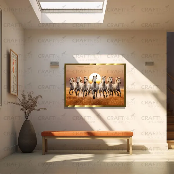 Craftnest_Reflections_Running_Horses_Wall_Art_For_Vastu_Home_Living_Room_Ready_To_Hang_Symbolising_Power_Success_And_Energy_Seven_Lucky_Running_Horses_Art_Design