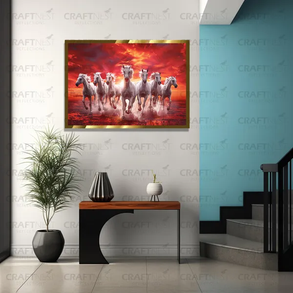 Craftnest_Reflections_Running_Horses_Wall_Art_For_Vastu_Home_Living_Room_Ready_To_Hang_Symbolising_Power_Success_And_Energy_Seven_Lucky_Running_Horses_Art_Design