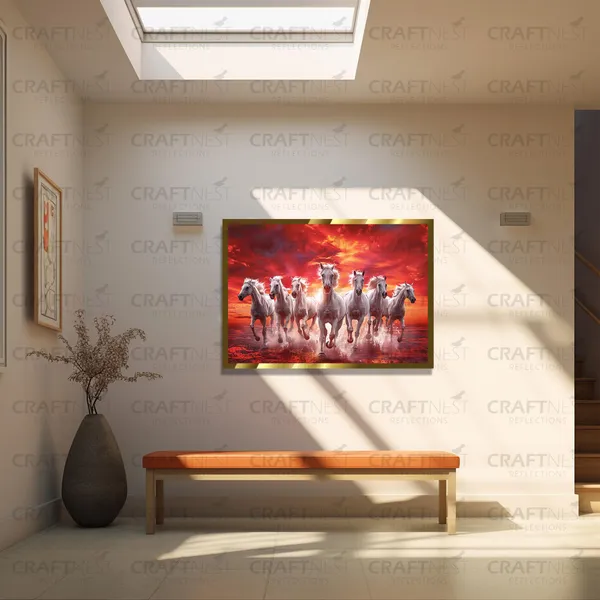 Craftnest_Reflections_Running_Horses_Wall_Art_For_Vastu_Home_Living_Room_Ready_To_Hang_Symbolising_Power_Success_And_Energy_Seven_Lucky_Running_Horses_Art_Design