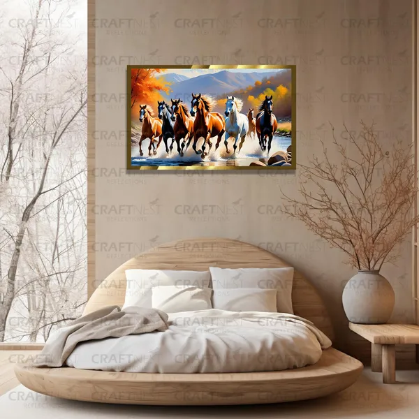 Craftnest_Reflections_Running_Horses_Wall_Art_For_Vastu_Home_Living_Room_Ready_To_Hang_Symbolising_Power_Success_And_Energy_Seven_Lucky_Running_Horses_Art_Design