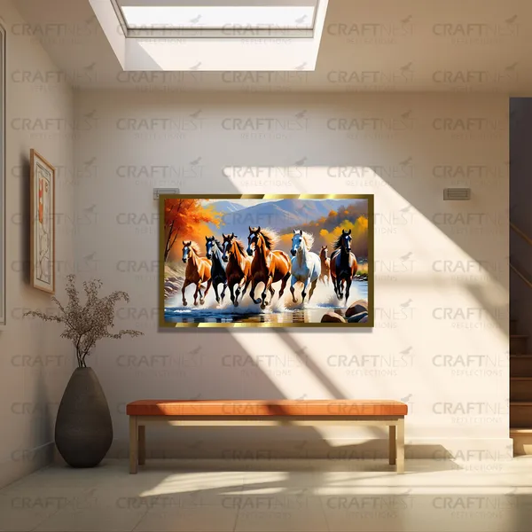 Craftnest_Reflections_Running_Horses_Wall_Art_For_Vastu_Home_Living_Room_Ready_To_Hang_Symbolising_Power_Success_And_Energy_Seven_Lucky_Running_Horses_Art_Design