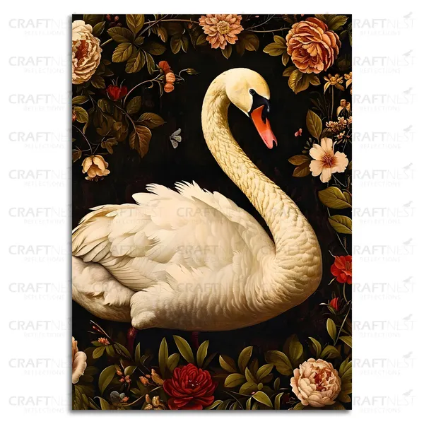 Craftnest_Reflections_Graceful_Swan_42X30_Cm_Printed_Wall_Art_Sophisticated_Nature-Inspired_Decor_For_Home_&_Office_-_Engineered_Wood_Base_With_Golden_Frame
