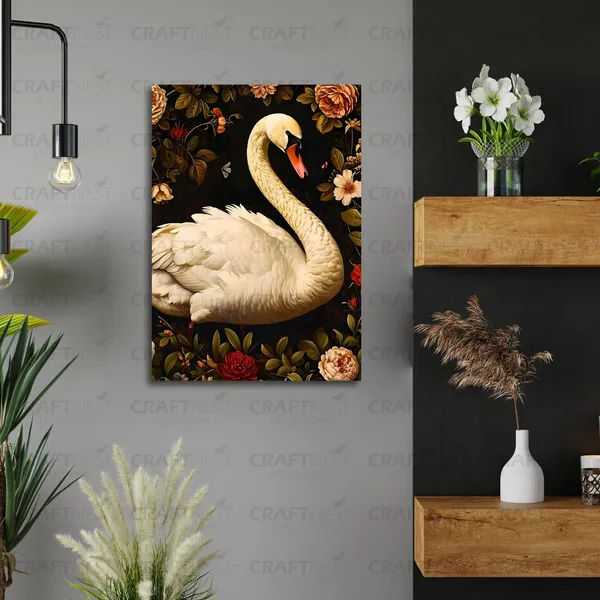 Craftnest_Reflections_Graceful_Swan_42X30_Cm_Printed_Wall_Art_Sophisticated_Nature-Inspired_Decor_For_Home_&_Office_-_Engineered_Wood_Base_With_Golden_Frame