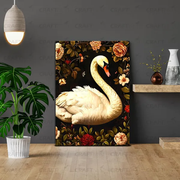 Craftnest_Reflections_Graceful_Swan_42X30_Cm_Printed_Wall_Art_Sophisticated_Nature-Inspired_Decor_For_Home_&_Office_-_Engineered_Wood_Base_With_Golden_Frame