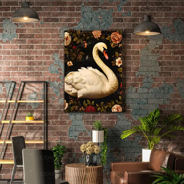 Craftnest_Reflections_Graceful_Swan_42X30_Cm_Printed_Wall_Art_Sophisticated_Nature-Inspired_Decor_For_Home_&_Office_-_Engineered_Wood_Base_With_Golden_Frame