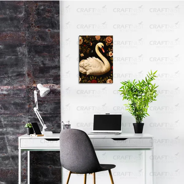 Craftnest_Reflections_Graceful_Swan_30X20_Cm_Printed_Wall_Art_Sophisticated_Nature-Inspired_Decor_For_Home_&_Office_-_Engineered_Wood_Base_With_Golden_Frame