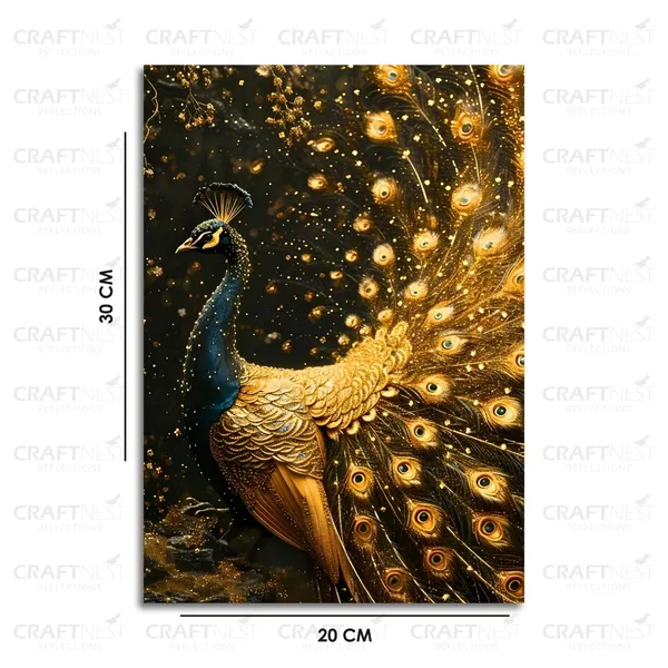 Craftnest_Reflections_Majestic_Peacock_30X20_Cm_Printed_Wall_Art_Luxurious_Golden_Elegance_For_Home_&_Office_Decor_-_Engineered_Wood_Base_With_Golden_Frame