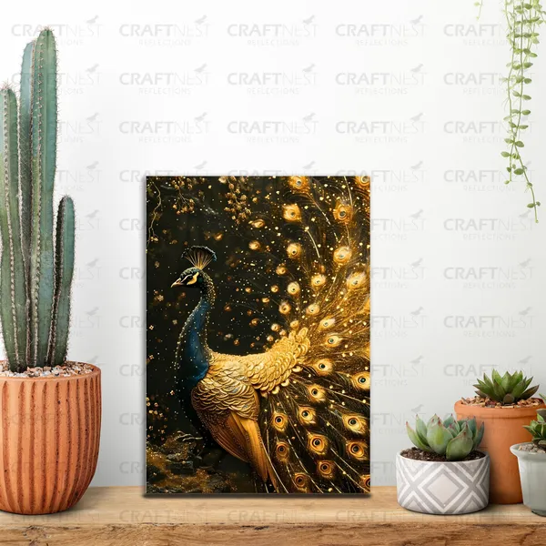 Craftnest_Reflections_Majestic_Peacock_30X20_Cm_Printed_Wall_Art_Luxurious_Golden_Elegance_For_Home_&_Office_Decor_-_Engineered_Wood_Base_With_Golden_Frame