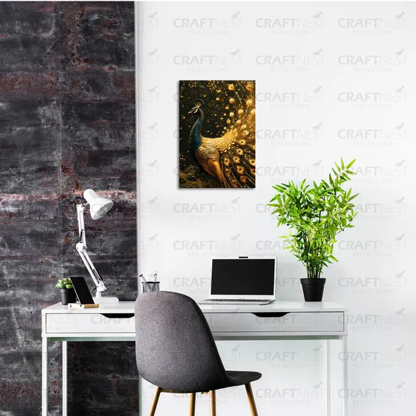 Craftnest_Reflections_Majestic_Peacock_30X20_Cm_Printed_Wall_Art_Luxurious_Golden_Elegance_For_Home_&_Office_Decor_-_Engineered_Wood_Base_With_Golden_Frame