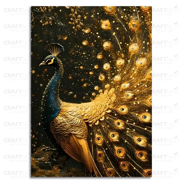 Craftnest_Reflections_Majestic_Peacock_30X20_Cm_Printed_Wall_Art_Luxurious_Golden_Elegance_For_Home_&_Office_Decor_-_Engineered_Wood_Base_With_Golden_Frame