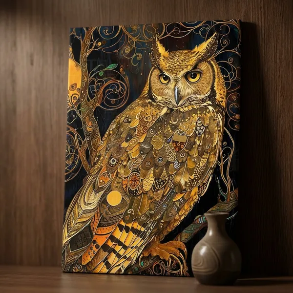 Craftnest_Reflections_Mystic_Owl_Printed_Wall_Art_Symbol_Of_Wisdom_And_Enchantment_For_Elegant_Daccor_For_Home_&_Office_Daccor_-_Engineered_Wood_Base_With_Golden_Frame