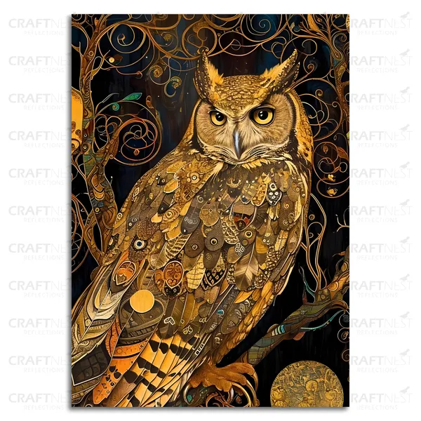 Craftnest_Reflections_Mystic_Owl_30X20_Cm_Printed_Wall_Art_Symbol_Of_Wisdom_And_Enchantment_For_Elegant_Decor_For_Home_&_Office_Decor_-_Engineered_Wood_Base_With_Golden_Frame