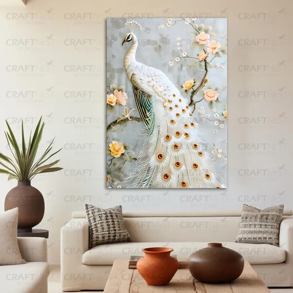 Craftnest_Reflections_Elegant_White_Peacock_60X50_Cm_Wall_Art_A_Symbol_Of_Purity_And_Grace_For_Home_&_Office_Decor_-_Engineered_Wood_Base_With_Golden_Frame