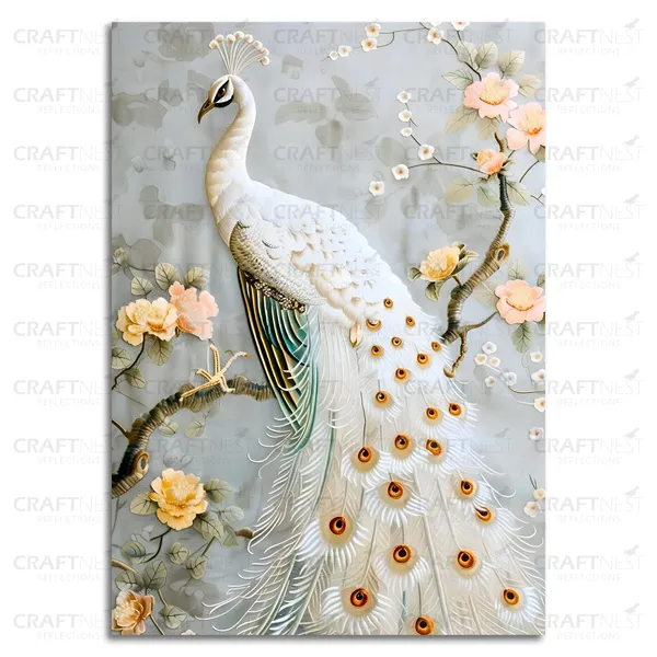 Craftnest_Reflections_Elegant_White_Peacock_60X50_Cm_Wall_Art_A_Symbol_Of_Purity_And_Grace_For_Home_&_Office_Decor_-_Engineered_Wood_Base_With_Golden_Frame