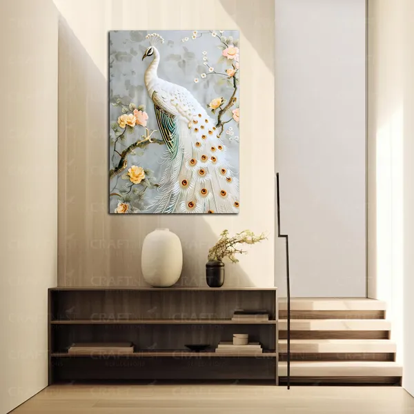 Craftnest_Reflections_Elegant_White_Peacock_60X50_Cm_Wall_Art_A_Symbol_Of_Purity_And_Grace_For_Home_&_Office_Decor_-_Engineered_Wood_Base_With_Golden_Frame