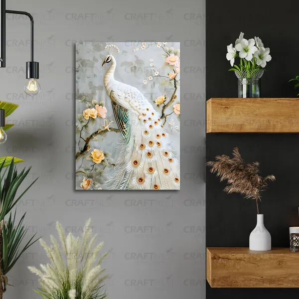 Craftnest_Reflections_Elegant_White_Peacock_42X30_Cm_Wall_Art_A_Symbol_Of_Purity_And_Grace_For_Home_&_Office_Decor_-_Engineered_Wood_Base_With_Golden_Frame