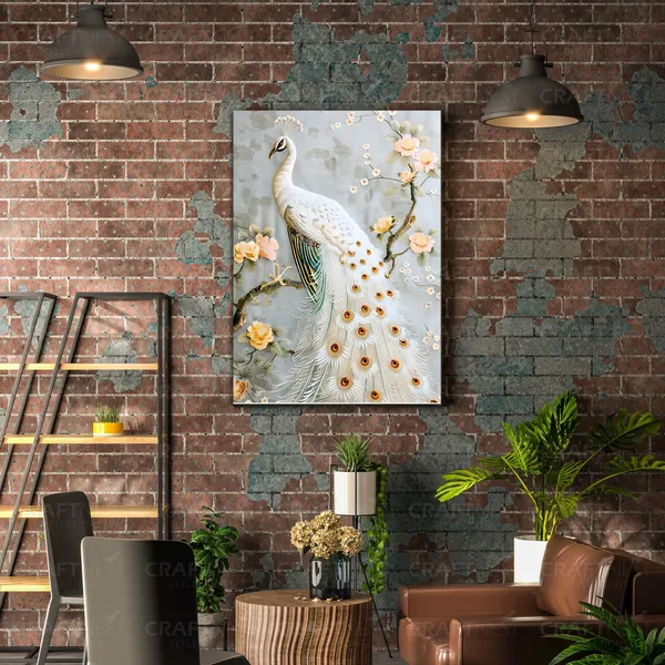Craftnest_Reflections_Elegant_White_Peacock_42X30_Cm_Wall_Art_A_Symbol_Of_Purity_And_Grace_For_Home_&_Office_Decor_-_Engineered_Wood_Base_With_Golden_Frame