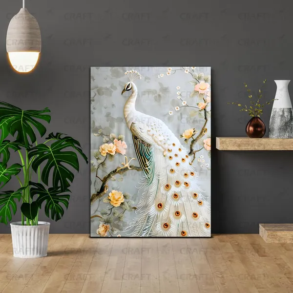 Craftnest_Reflections_Elegant_White_Peacock_42X30_Cm_Wall_Art_A_Symbol_Of_Purity_And_Grace_For_Home_&_Office_Decor_-_Engineered_Wood_Base_With_Golden_Frame