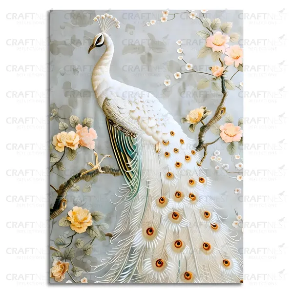 Craftnest_Reflections_Elegant_White_Peacock_42X30_Cm_Wall_Art_A_Symbol_Of_Purity_And_Grace_For_Home_&_Office_Decor_-_Engineered_Wood_Base_With_Golden_Frame