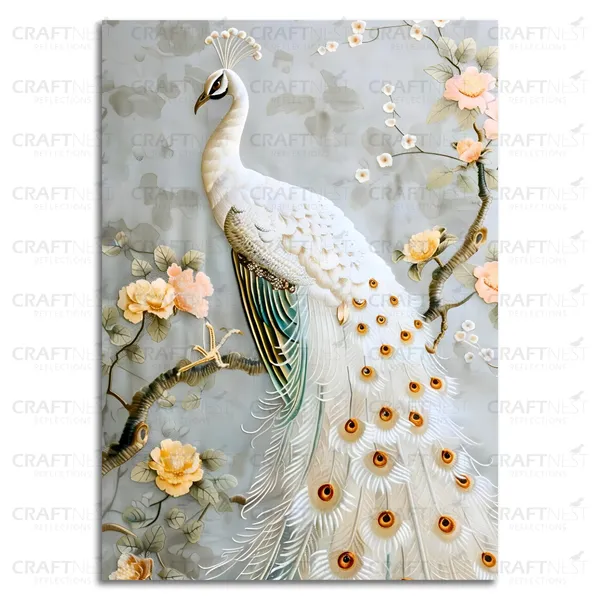 Craftnest_Reflections_Elegant_White_Peacock_30X20_Cm_Wall_Art_A_Symbol_Of_Purity_And_Grace_For_Home_&_Office_Decor_-_Engineered_Wood_Base_With_Golden_Frame