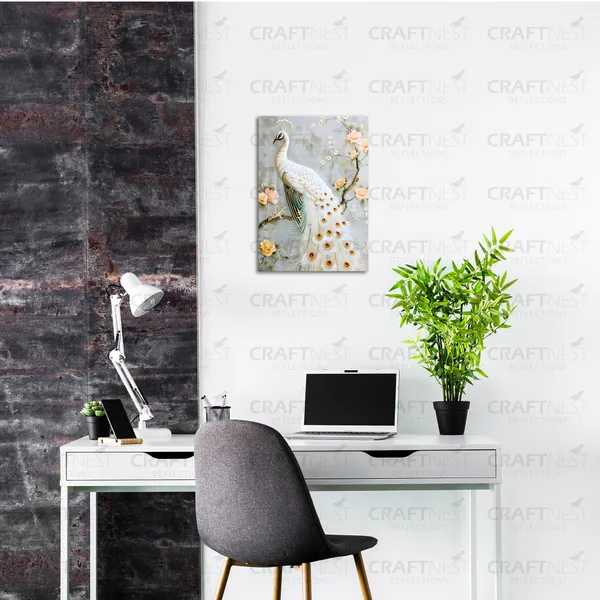 Craftnest_Reflections_Elegant_White_Peacock_30X20_Cm_Wall_Art_A_Symbol_Of_Purity_And_Grace_For_Home_&_Office_Decor_-_Engineered_Wood_Base_With_Golden_Frame