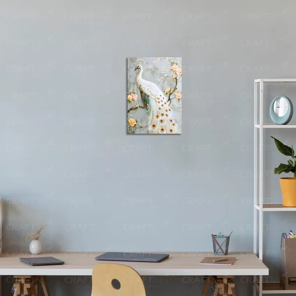 Craftnest_Reflections_Elegant_White_Peacock_30X20_Cm_Wall_Art_A_Symbol_Of_Purity_And_Grace_For_Home_&_Office_Decor_-_Engineered_Wood_Base_With_Golden_Frame