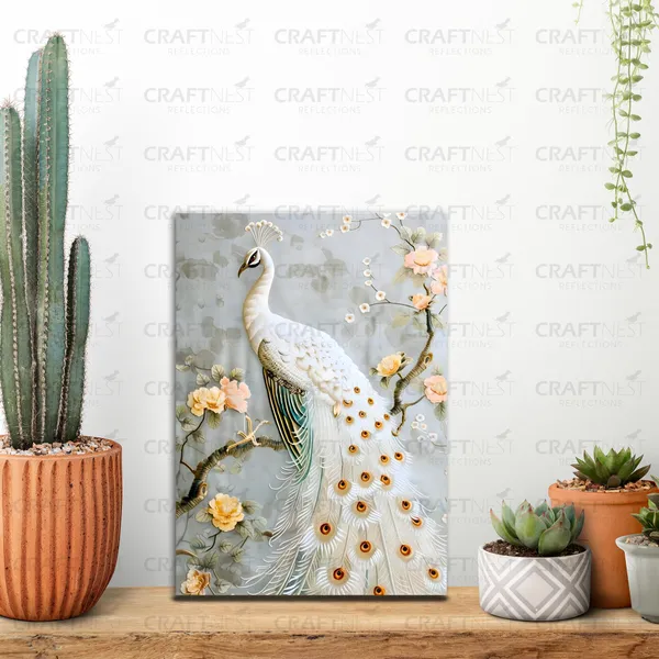 Craftnest_Reflections_Elegant_White_Peacock_30X20_Cm_Wall_Art_A_Symbol_Of_Purity_And_Grace_For_Home_&_Office_Decor_-_Engineered_Wood_Base_With_Golden_Frame