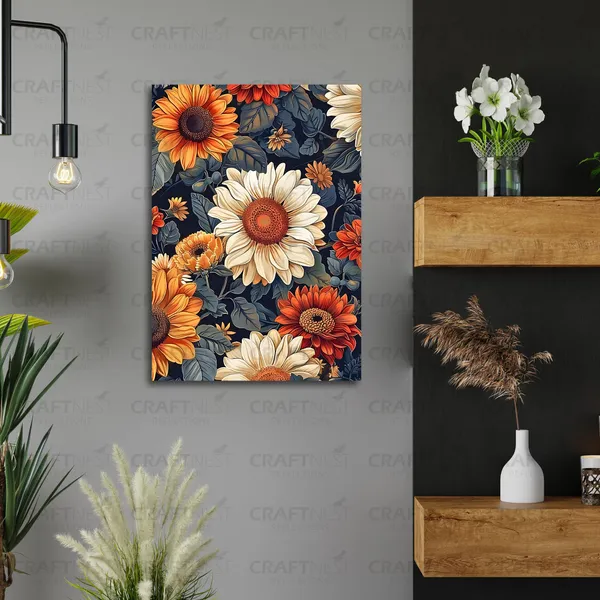 Craftnest_Reflections_Vibrant_Bloom_Floral_Wall_Art_42X30_Cm_Bold_Botanical_Canvas_Printed_For_Living_Room,_Bedroom,_Office_-_Engineered_Wood_Base_With_Golden_Frame