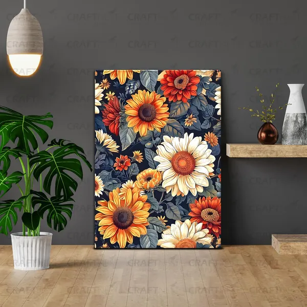 Craftnest_Reflections_Vibrant_Bloom_Floral_Wall_Art_42X30_Cm_Bold_Botanical_Canvas_Printed_For_Living_Room,_Bedroom,_Office_-_Engineered_Wood_Base_With_Golden_Frame