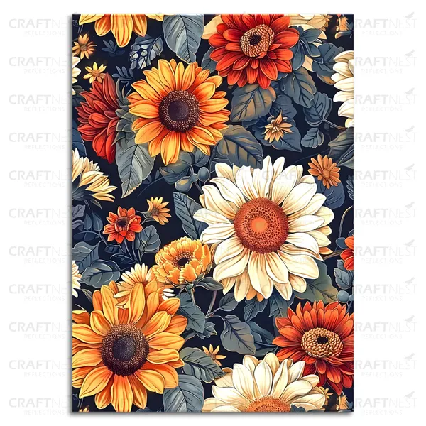 Craftnest_Reflections_Vibrant_Bloom_Floral_Wall_Art_30X20_Cm_Bold_Botanical_Canvas_Printed_For_Living_Room,_Bedroom,_Office_-_Engineered_Wood_Base_With_Golden_Frame