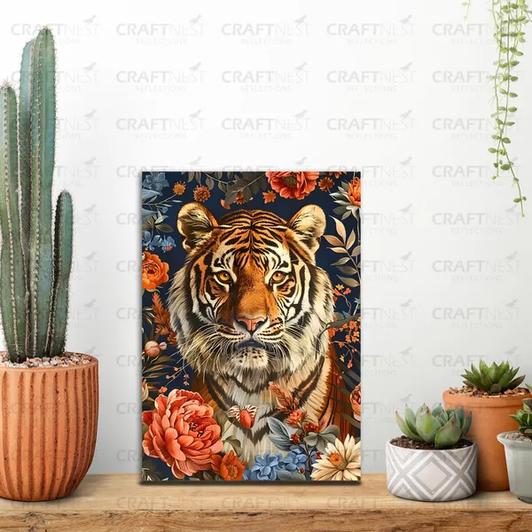 Craftnest_Reflections_Majestic_Tiger_Wall_Art_30X20_Cm_Bold_Wildlife_And_Floral_Canvas_Printed_For_Living_Room,_Bedroom,_Office_-_Engineered_Wood_Base_With_Golden_Frame