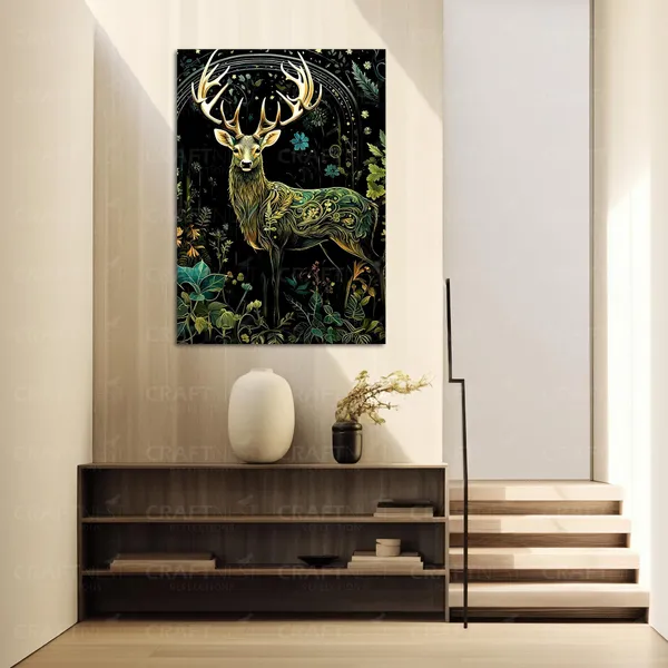 Craftnest_Reflections_Enchanted_Deer_Wall_Art_60X50_Cm_Mystical_Forest-Inspired_Canvas_Printed_For_Living_Room,_Bedroom,_Office_-_Engineered_Wood_Base_With_Golden_Frame