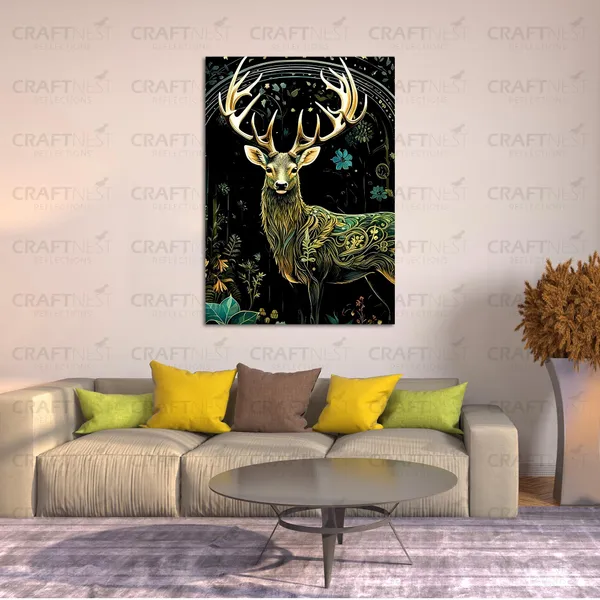 Craftnest_Reflections_Enchanted_Deer_Wall_Art_60X50_Cm_Mystical_Forest-Inspired_Canvas_Printed_For_Living_Room,_Bedroom,_Office_-_Engineered_Wood_Base_With_Golden_Frame