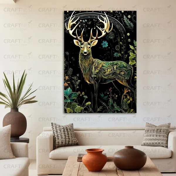 Craftnest_Reflections_Enchanted_Deer_Wall_Art_60X50_Cm_Mystical_Forest-Inspired_Canvas_Printed_For_Living_Room,_Bedroom,_Office_-_Engineered_Wood_Base_With_Golden_Frame