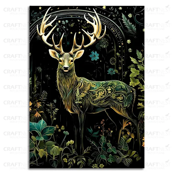 Craftnest_Reflections_Enchanted_Deer_Wall_Art_60X50_Cm_Mystical_Forest-Inspired_Canvas_Printed_For_Living_Room,_Bedroom,_Office_-_Engineered_Wood_Base_With_Golden_Frame