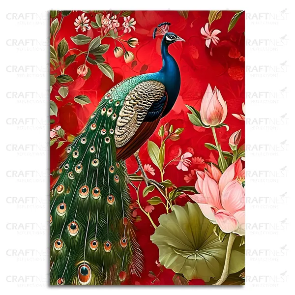 Craftnest_Reflections_Majestic_Peacock_Wall_Art_60X50_Cm_Vibrant_Floral_Printed_Canvas_For_Living_Room,_Bedroom,_Office_-_Engineered_Wood_Base_With_Golden_Frame