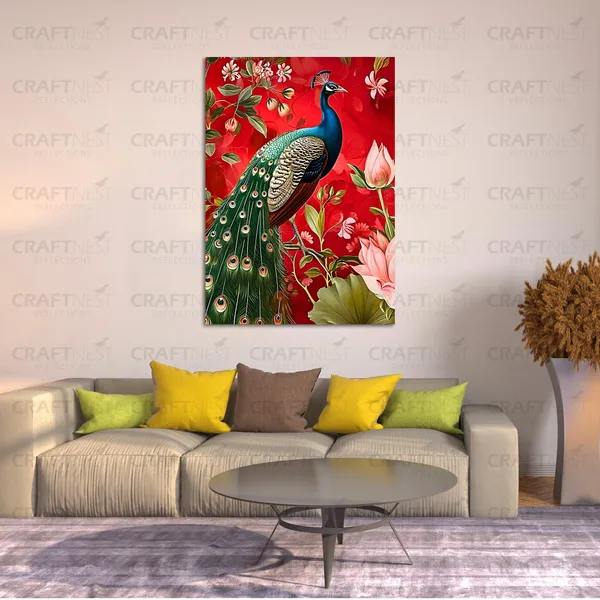 Craftnest_Reflections_Majestic_Peacock_Wall_Art_60X50_Cm_Vibrant_Floral_Printed_Canvas_For_Living_Room,_Bedroom,_Office_-_Engineered_Wood_Base_With_Golden_Frame